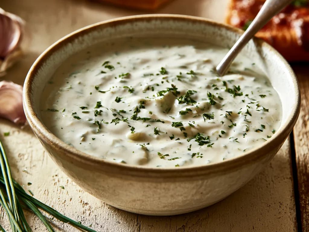 Rømmedressing til pizza med hvitløk og urter
